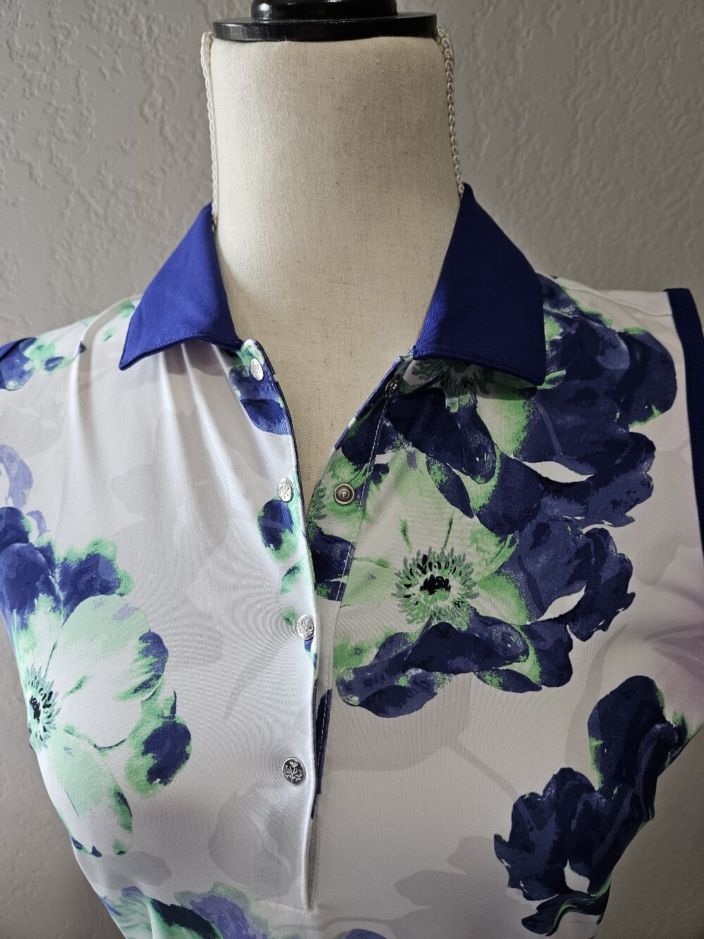 Lady Hagen Floral Polo in White, Navy & Mint Green XS